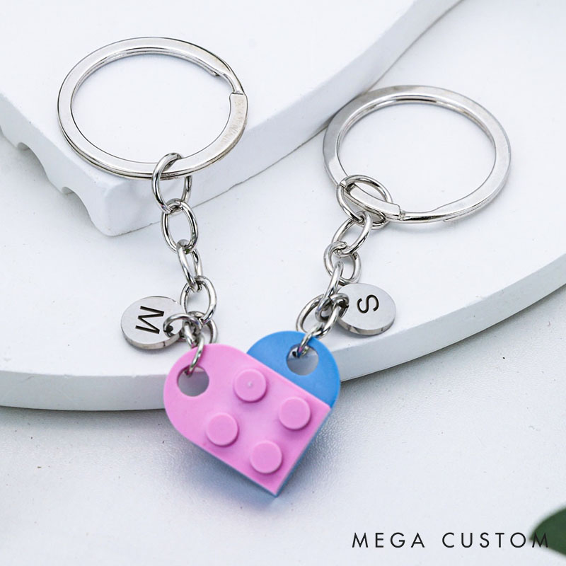Personalized Couple Initials Heart Keychain Set Anniversary Initials Matching Keychains Valentine's Day Gift for Husband Wife Boyfriend Girlfriend