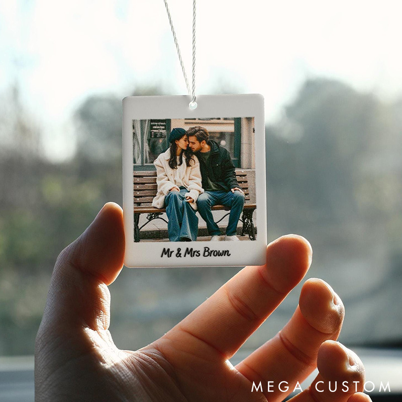 Personalised Couple Photo Car Ornament Acrylic Car Ornament with Couple Photo Drive Safe Ornament for Husband Boyfriend Couple Gift