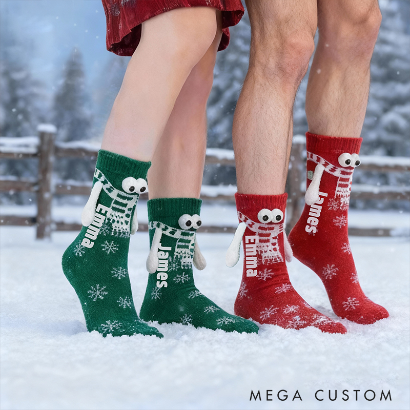 Personalized Couple Christmas Cute 3D Pop-out Eyes Socks Funny Magnetic Holding Hands Couple Socks Unique Gift Idea for couple