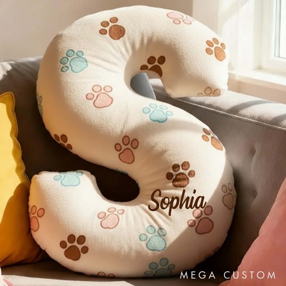 Personalized Pet Lover Letter Paws Pillow with Custom Name Design