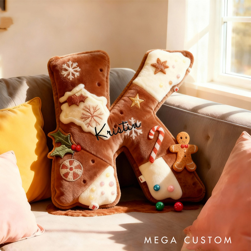 Personalized Baked Cookie Letter Pillow Kids Throw Pillow with Custom Name for Kids Christmas Cookie Baker Christmas Gift Baking Lover