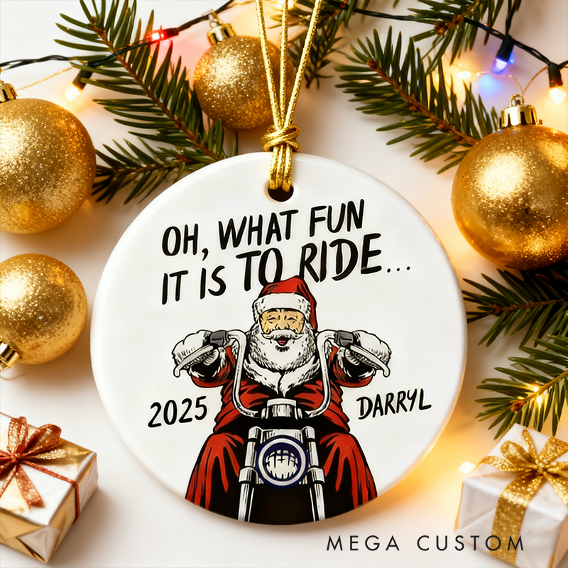 Personalized Motorcycle Santa Ceramic Christmas Ornament Custom Name and Year Holiday Decoration Gift for Motorcycle Lovers