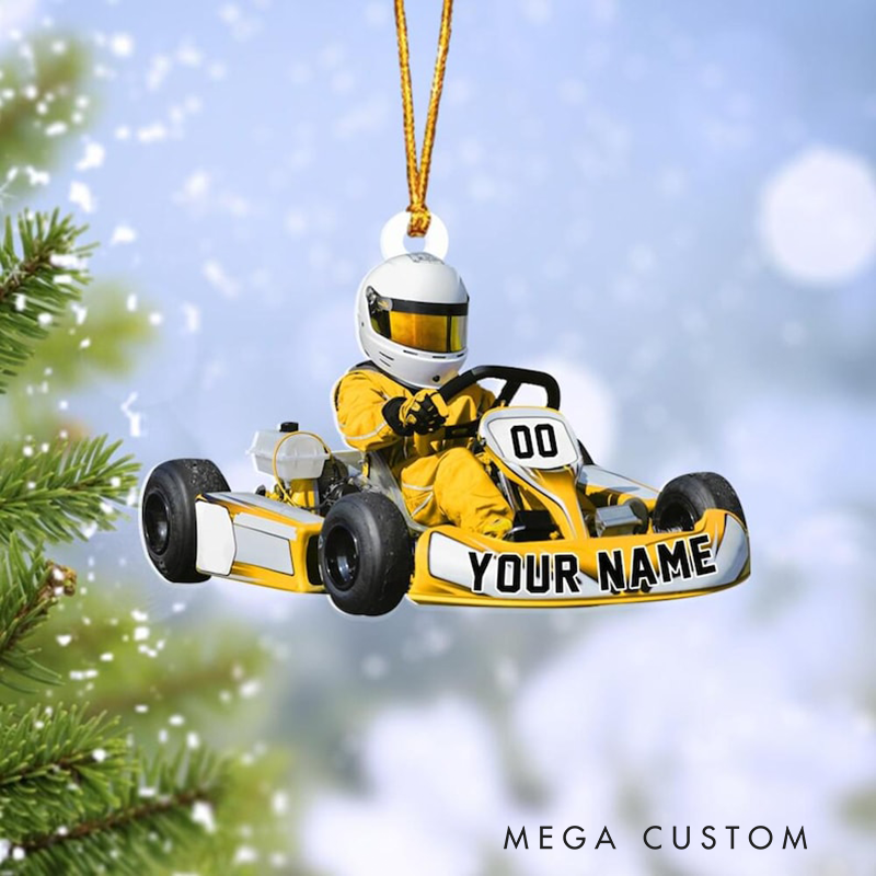 Personalized Go Kart Racing Ornament Custom Name and Number Christmas Acrylic Decoration Gift for Race Car and Kart Lovers