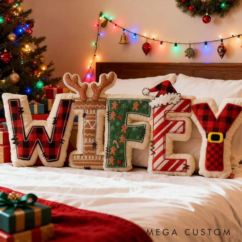 Personalized Couple Christmas Hubby and Wifey Pillow Custom Newlyweds Cushion First Christmas Pillow for Husband Wife