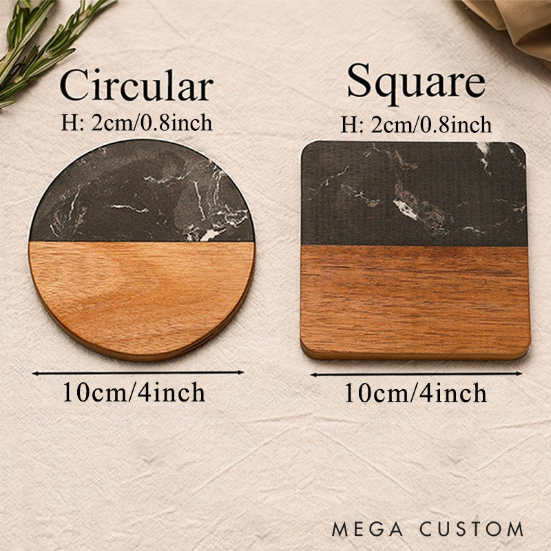Personalized Wooden and Marble Coasters Custom Wedding Gift Coasters Engraved Wood Anniversary Gift Coaster for Couple Engagement Valentines Gift