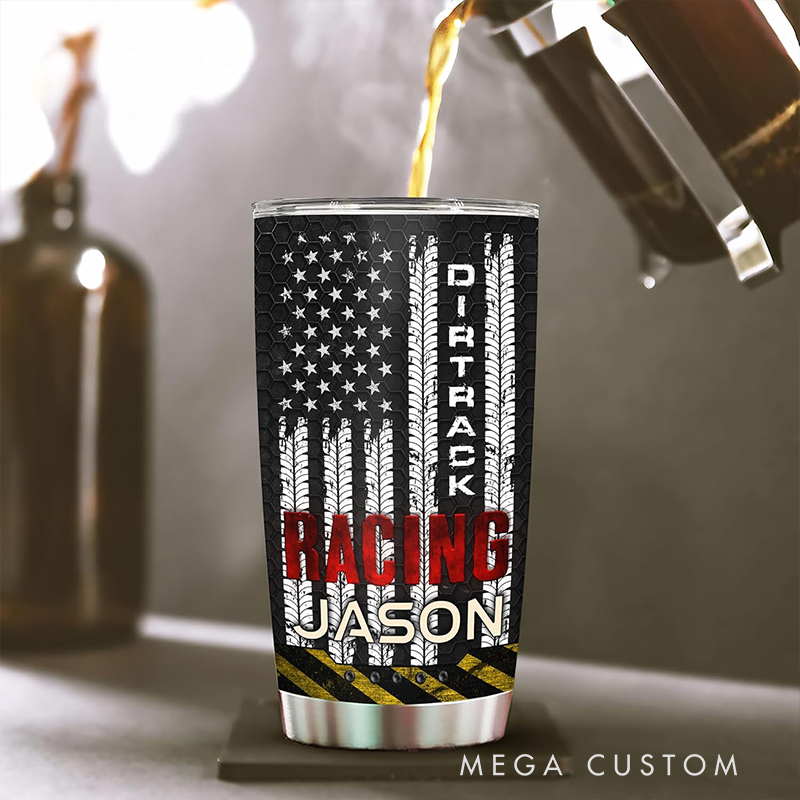 Personalized Dirt Track Racing Tumbler Custom Name Funny Quote Stainless Steel Travel Mug Gift for Motorsport Lovers and Racers