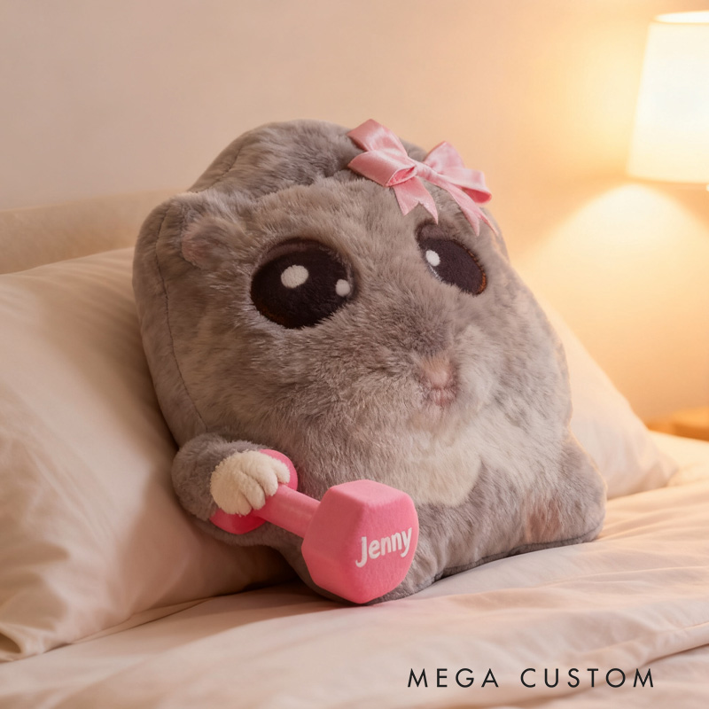 Personalized Pillow Sad Hamster Funny Coquette Cute Gifts for Girls Friends Custom Name Pillow Comfortable Christmas Decor for Gym Lovers