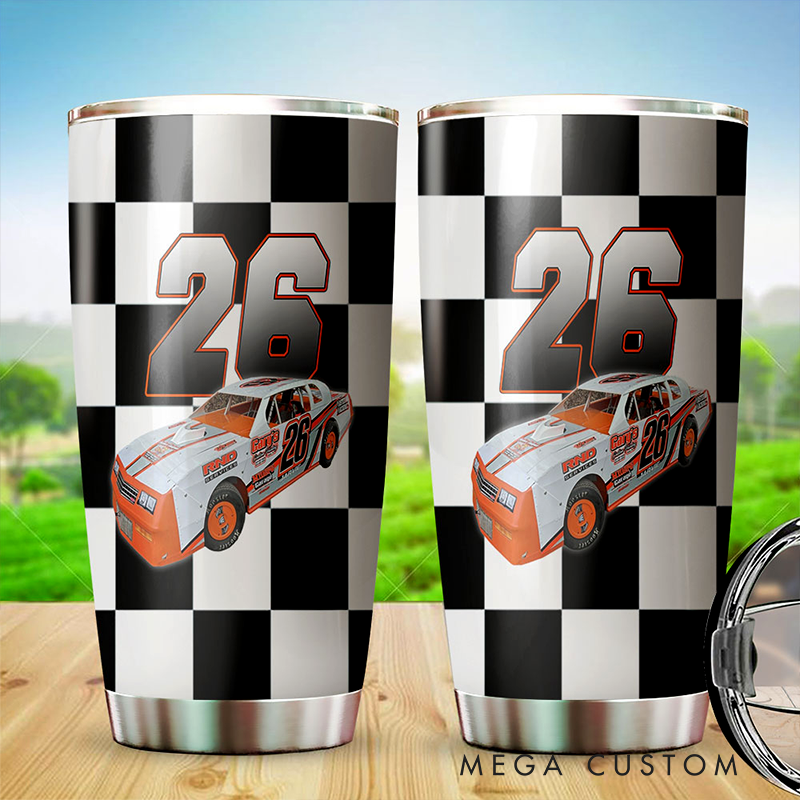 Personalized Dirt Track Racing Tumbler Custom Photo and Number Stainless Steel Travel Mug Gift for Racers and Racing Lovers