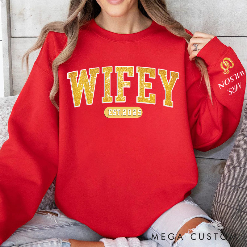 Personalized Couple Wifey Hubby Sweatshirt Custom Anniversary Wedding Gifts for Husband and Wife Couple Holiday Sweatshirt