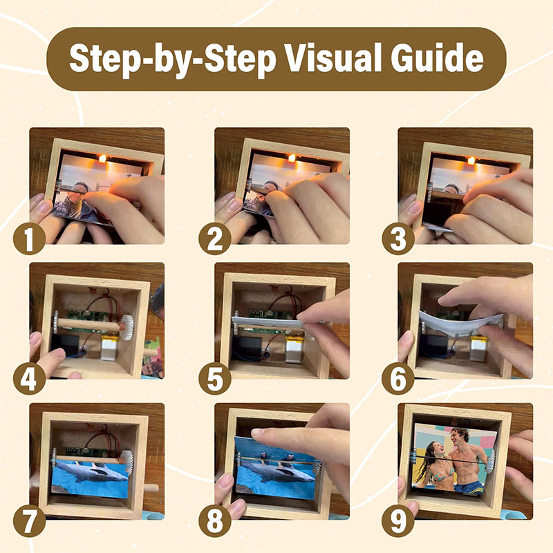 Personalized Photo Flipbook Animation Box Custom Newlyweds Wooden Photo Book with Light Christmas Crank Photo Box Picture Box Anniversary Gift