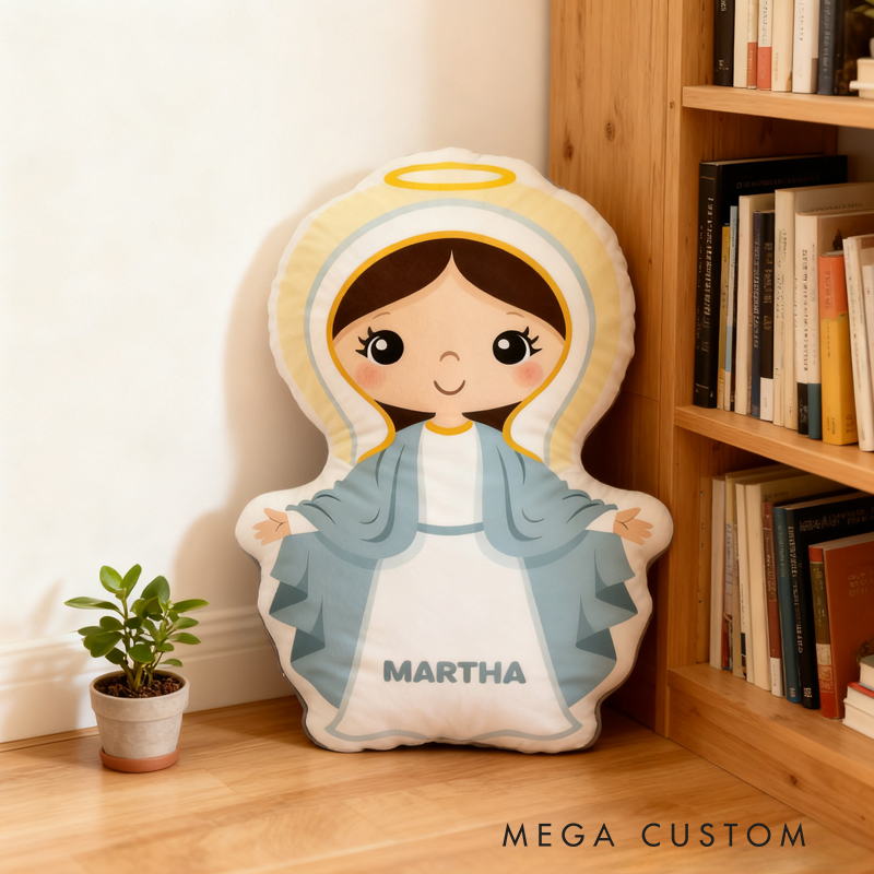 Personalized Cartoon Vergin Mary Pillow with Name Home Decor Religious Gift Catholic for Kids