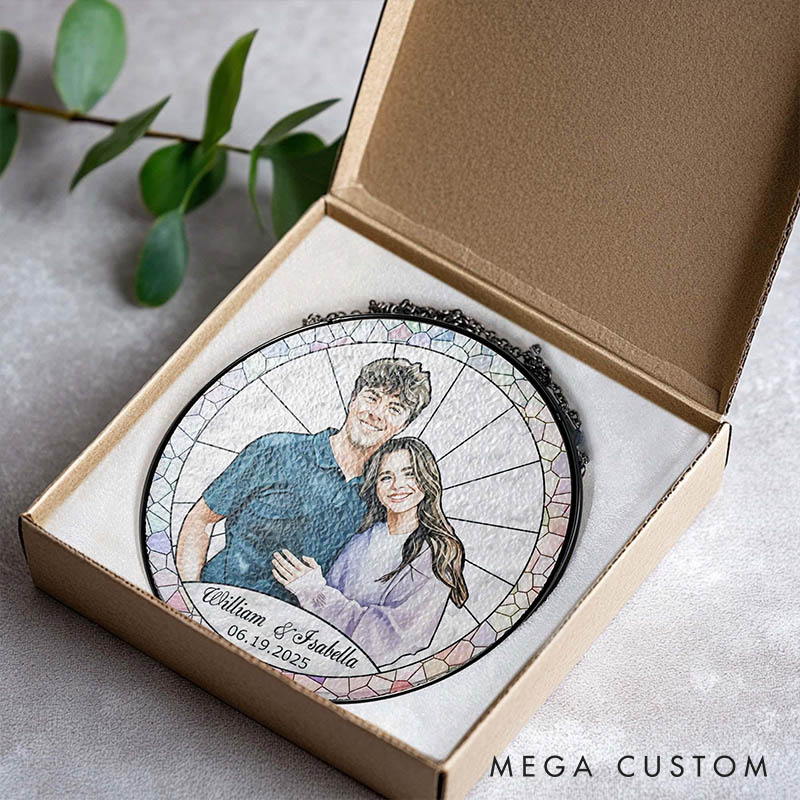 Personalized Couple Stained Glass Photo Suncatcher Custom Newlyweds Portrait Window Decor Anniversary Gift for HUsband Wife Boyfriend Girlfriend