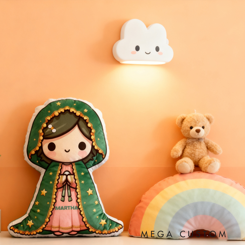 Personalized Cartoon Guadalupe Vergin Mary Pillow with Name Home Decor Religious Gift Catholic for Kids