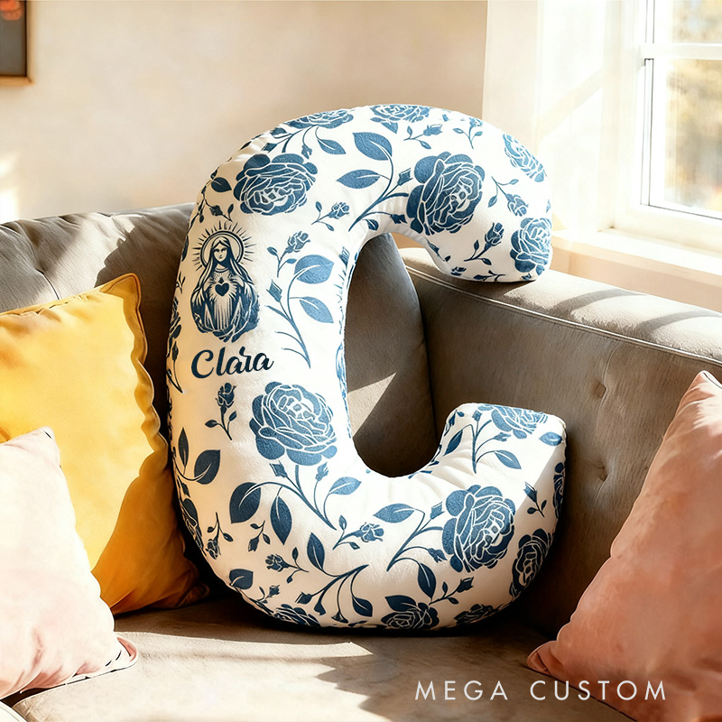Personalized Virgin Mary Letter Pillow with Custom Name Home Decor Letter Pillow Religious Gift Catholic Gift for Women