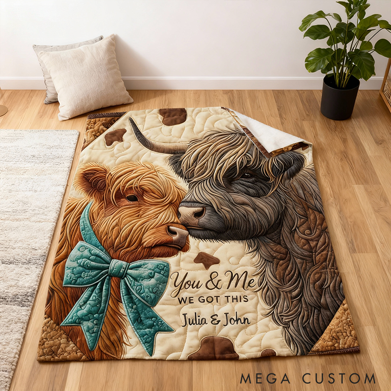 Personalized Highland Cow Design You And Me We Got This Couple Blanket with Names Cozy Gifts for Couple Wife and Husband Anniversary Gifts