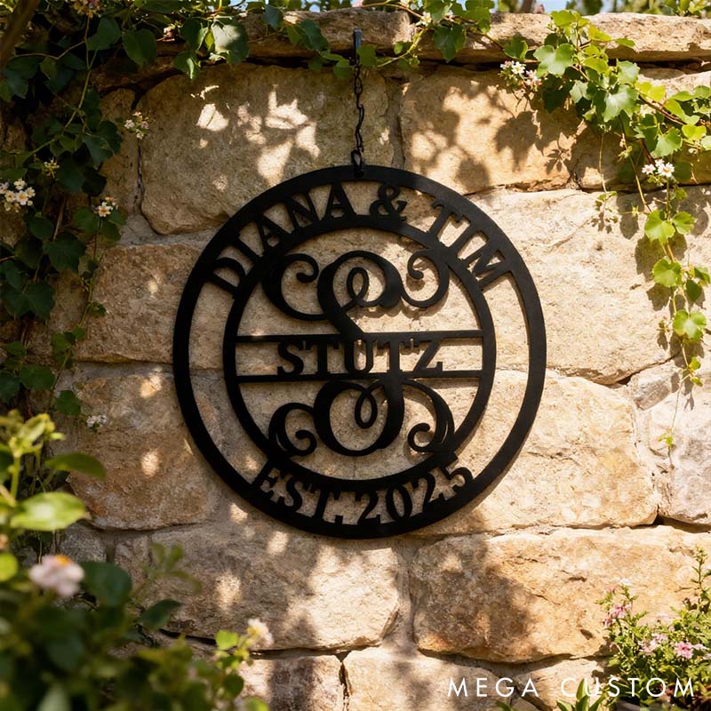 Personalized Couple Name Metal Monogram Sign or Ornament Custom Last Name Sign Couple Wedding Gift Newlyweds Holiday Gift Anniversary Gift