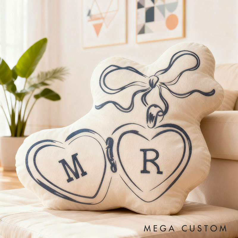 Personalized Couple Bow Locked Initials Pillow Custom Wife Husband Pillow Newlyweds Wedding Sentimental Cushion First Christmas Married Gift