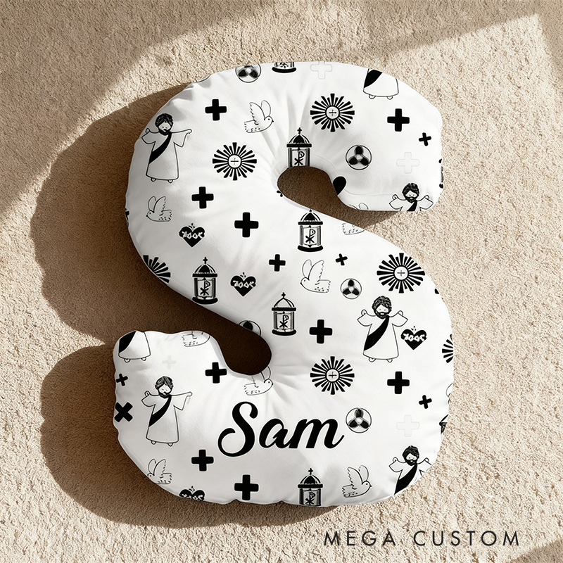 Personalized Jesus Cross Letter Pillow with Custom Name Home Decor Religious Pillow Catholic Gift Faith Gift