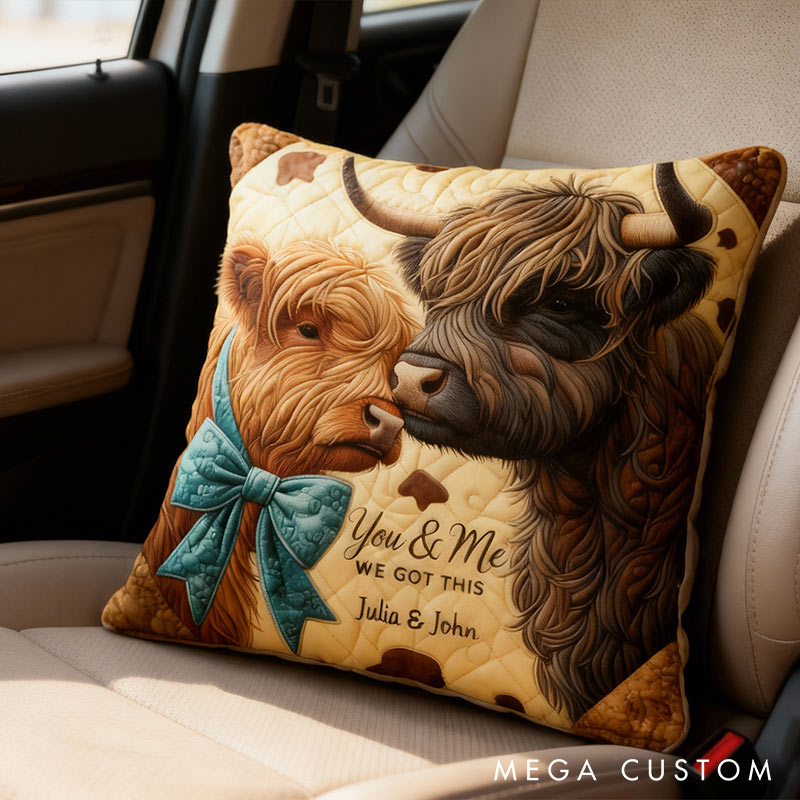 Personalized Custom Highland Cow Design with Names Couple Home Pillow Romantic Anniversaries Gift for Husband Wife Home