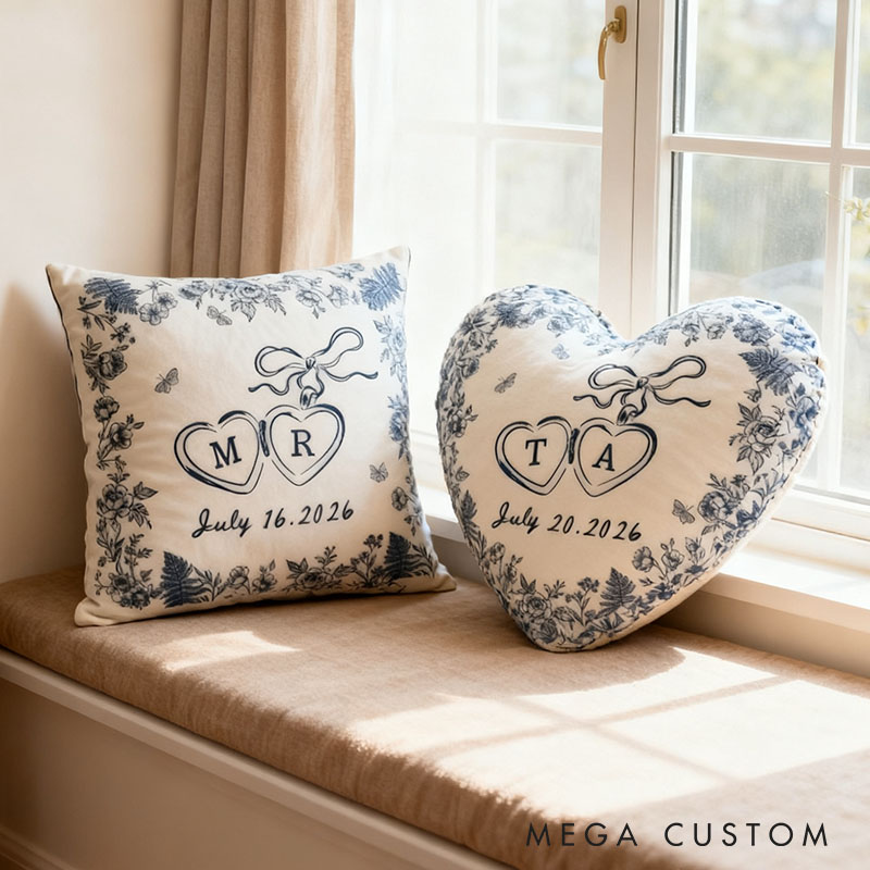 Personalized Couple Bow Locked Initials and date Pillow Custom Wife Husband Pillow Newlyweds Wedding Sentimental Cushion First Christmas Married Gift