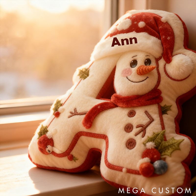 Personalized Snowman Letter Graphic 3D Print Pillow Christmas Gift  with Custom Name Design for Daughter Son Family