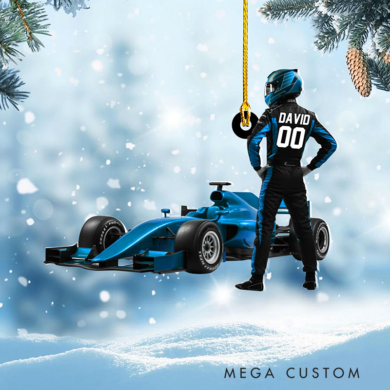 Personalized  Christmas Ornament Custom Name and Number Raceing Car Design Christmas Tree Decoration Gift for Car Lovers and Motorsports Fans
