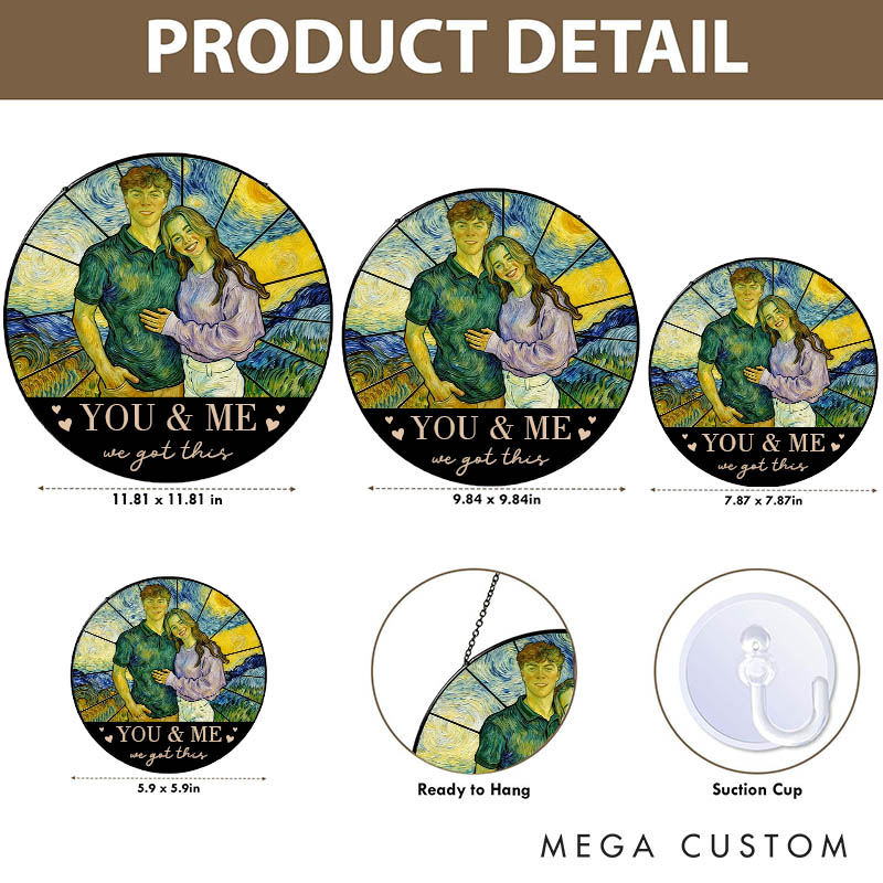 Personalized Couple Starry Night Stained Glass Photo Suncatcher Newlyweds Portrait Window Decor Anniversary Gift for Husband Wife Boyfriend Girlfriend