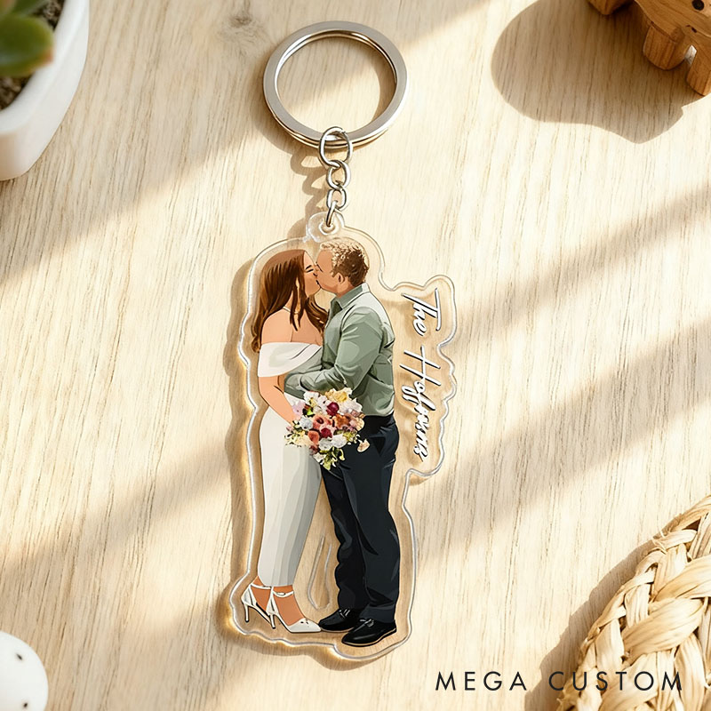Personalized Couple Photo Faceless Portrait Keychain Custom Newlyweds Keychain from Your Own Picture Valentine's Day Anniversary Christmas Gift