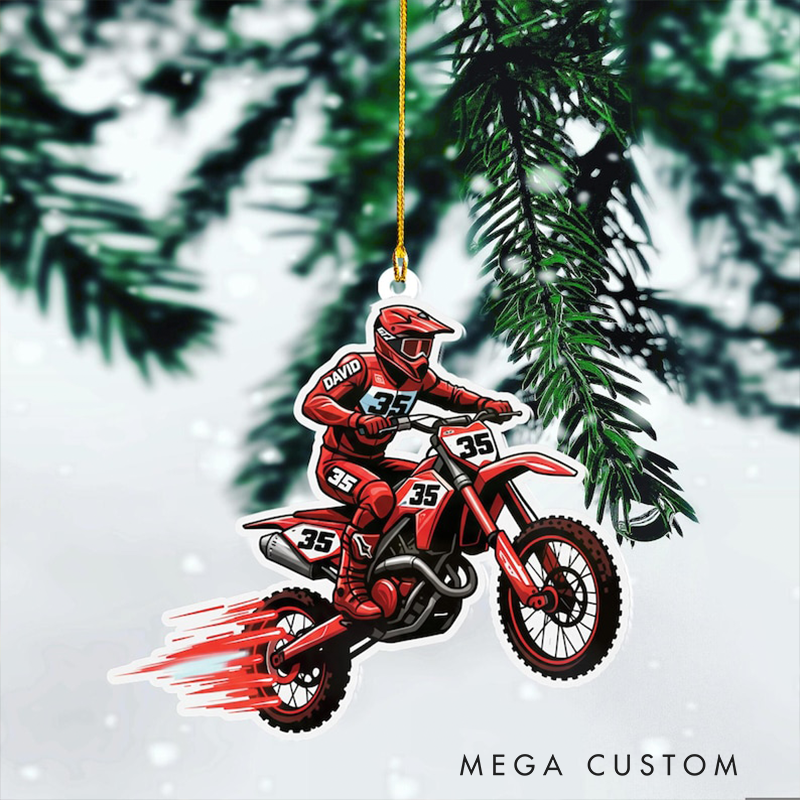 Personalized Motocross Christmas Ornament Custom Name and Number Dirt Bike Holiday Decoration Gift for Motorcycle and Racing Lovers