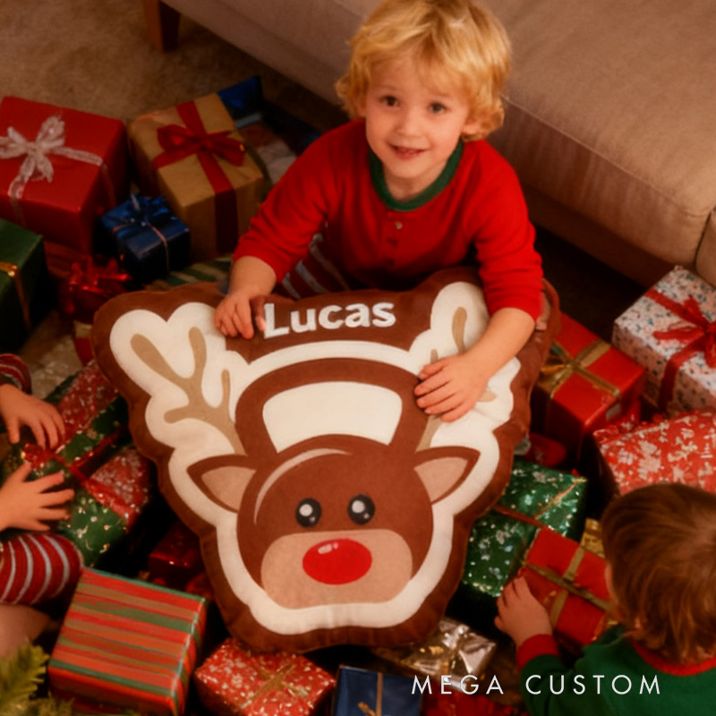 Personalized Reindeer Kettlebell Plush Pillow Graphic 3D Print Gift Ideas Weight Lifting Cute Gifts Custom Name Pillow Comfortable Christmas Decor for Gym Lovers