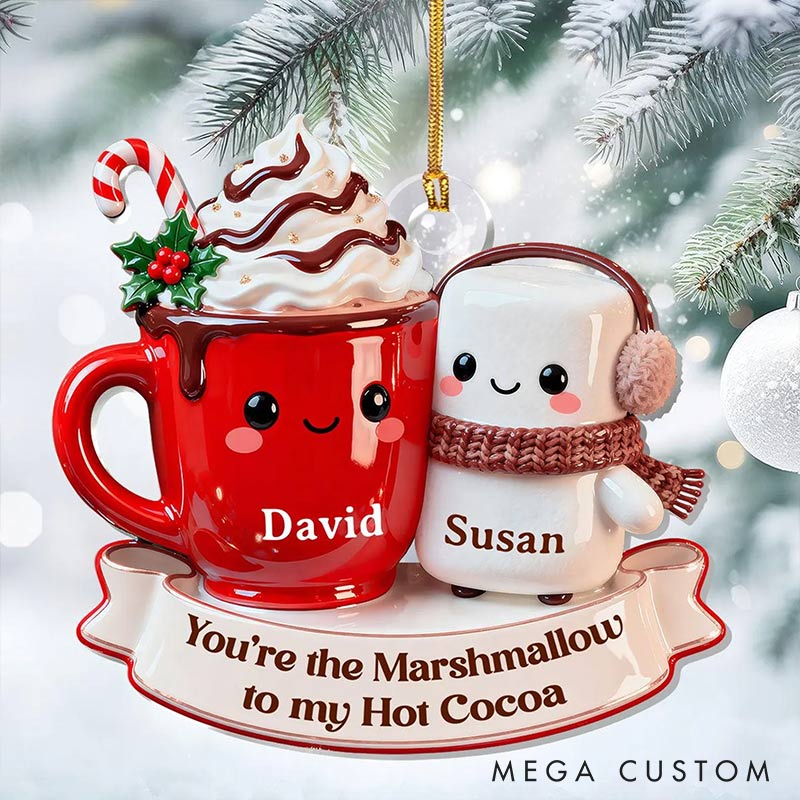 Personalized You Are The Marshmallow To My Hot Cocoa Couple Hot Cocoa Marshmallow Chrismas Tree Decoration with Names Chrismas Gift for Husband Wife