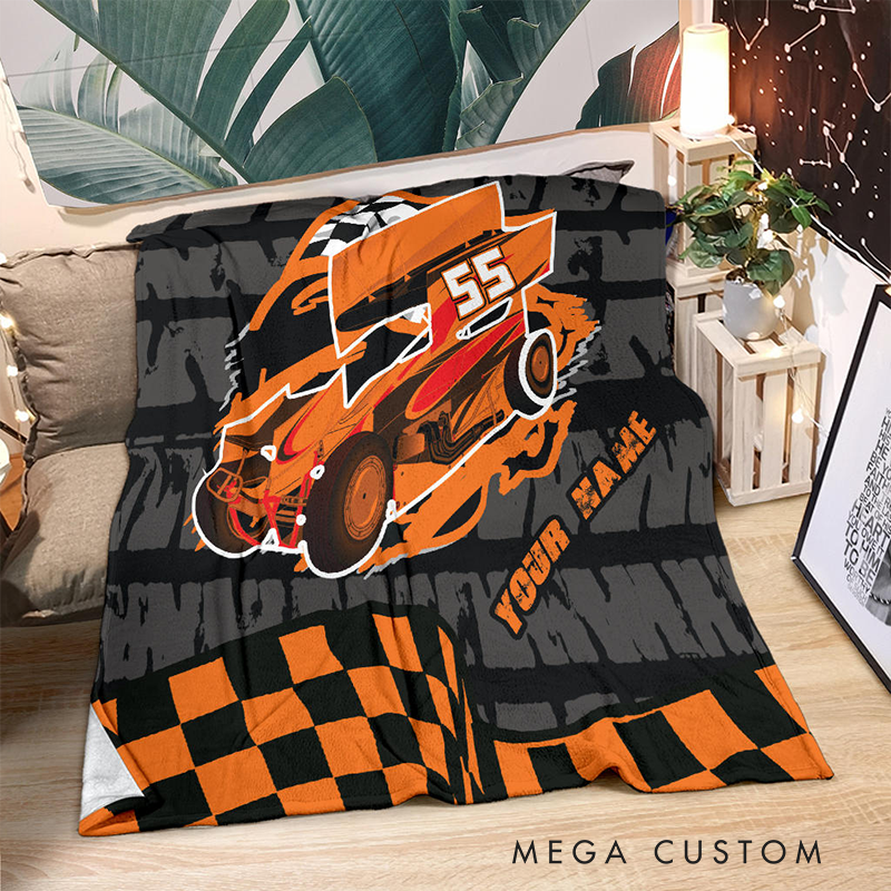 Personalized Race Car Blanket Custom Name and Number Racing Gift for Motorsports Fans and Car Lovers Families