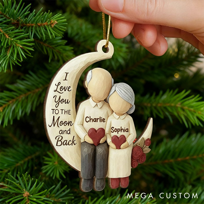 Personalized I Love You To The Moon and Back Couple Ornament Growing Old Together since Chrismas Decoration with Names Chrismas Gift for Husband Wife