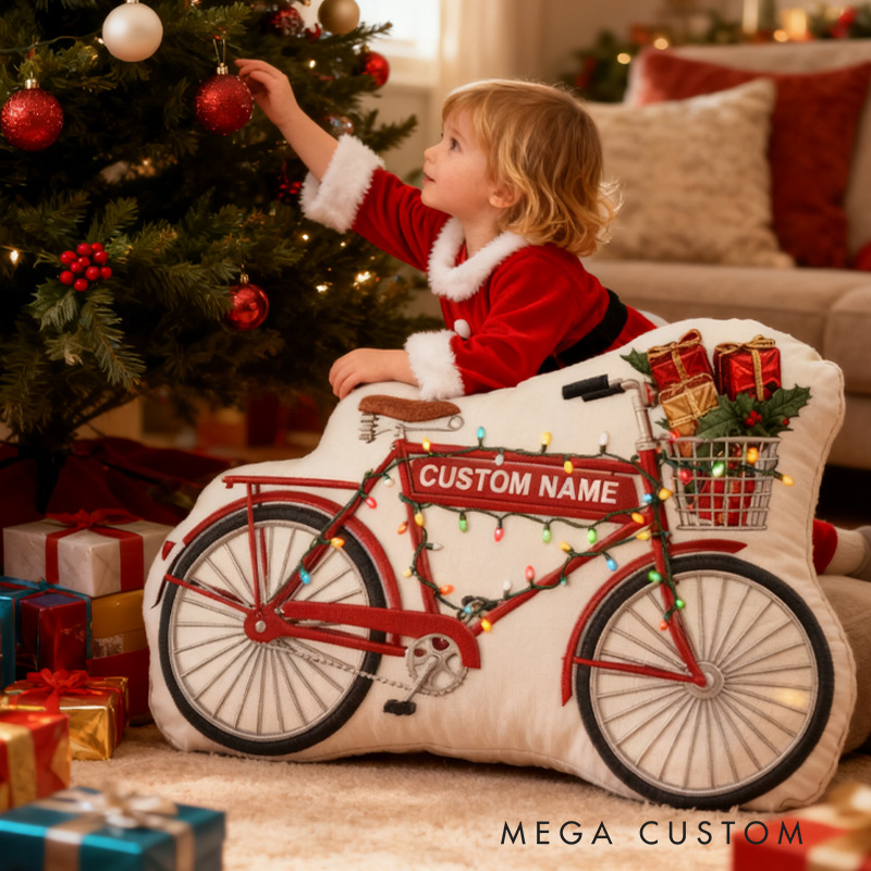 Personalized Christmas Bicycle Graphic 3D Print Pillow Decor Vintage Bike Keepsake for Cyclist Cycling Lovers Soft and Funny Home Decor