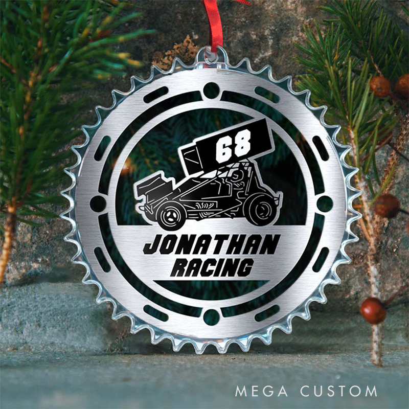 Personalized Racing Car Christmas Ornament Custom Name and Number Acrylic Holiday Decoration Gift for Racers and Motorsports Fans