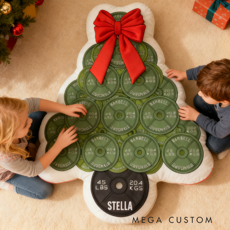 Personalized 45lb Plate Christmas Tree Plush Pillow Graphic 3D Print Gift Ideas Powerlifter Christmas Cute Gifts Custom Name Pillow Comfortable Christmas Decor for Gym Lovers