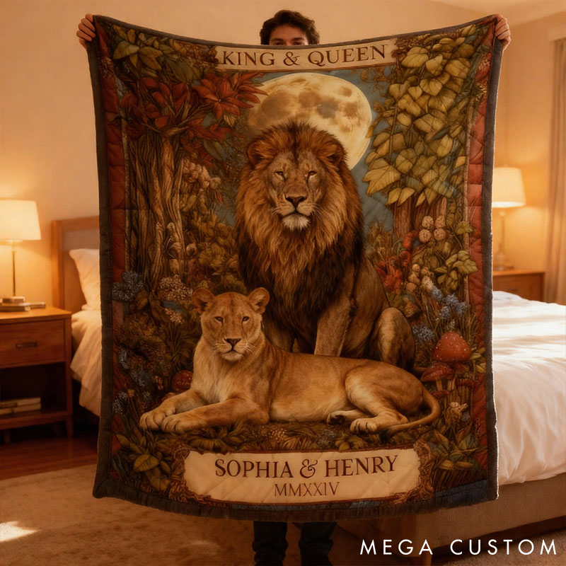 Personalized Couple Lion Kindred Spirits Blanket Custom Newlyweds Blanket King and Queen Couple Blanket Valentine's Day Gift for Husband Wife