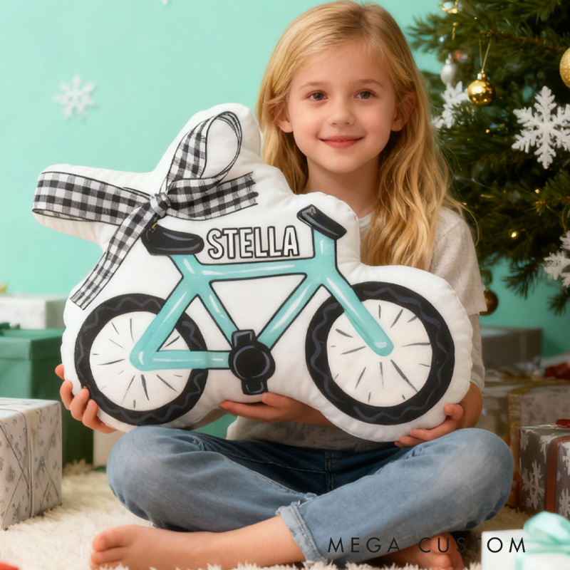 Personalized Christmas Blue Bicycle Graphic 3D Print Pillow Decor Vintage Bike Keepsake for Cyclist Cycling Lovers Soft and Funny Home Decor