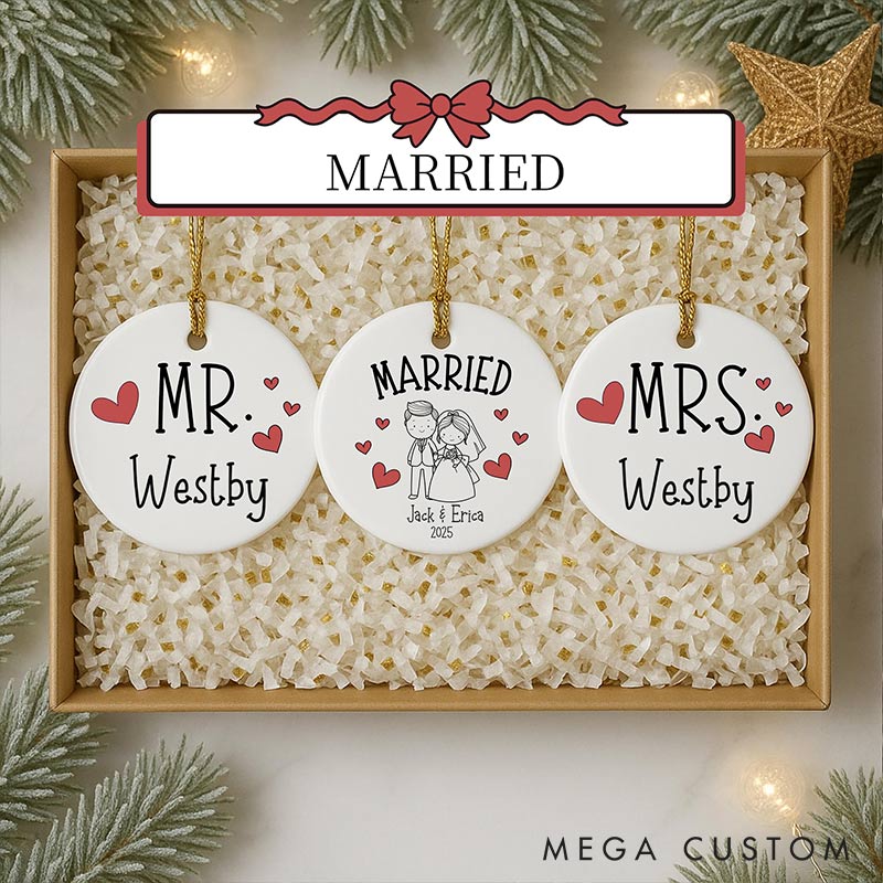 Personalized Couple Romantic Wedding Mr Mrs Ceramic Ornament Custom Newlyweds Married Ornament Our First Christmas Ornament Gift