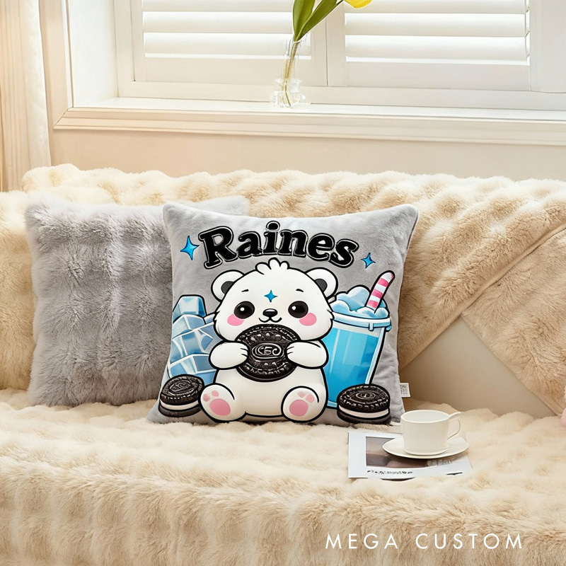 Personalized Bear Throw Pillow Cookie Lover Pillow with Name for Baking Lover Birthday Holiday Gift for Kids Boy Girl Gift for Baking Lover Pillow