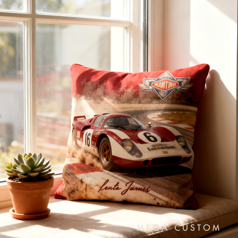 Custom Name Racing Car Pillow Personalized Motorsport Gift for Racers and Racing Lovers
