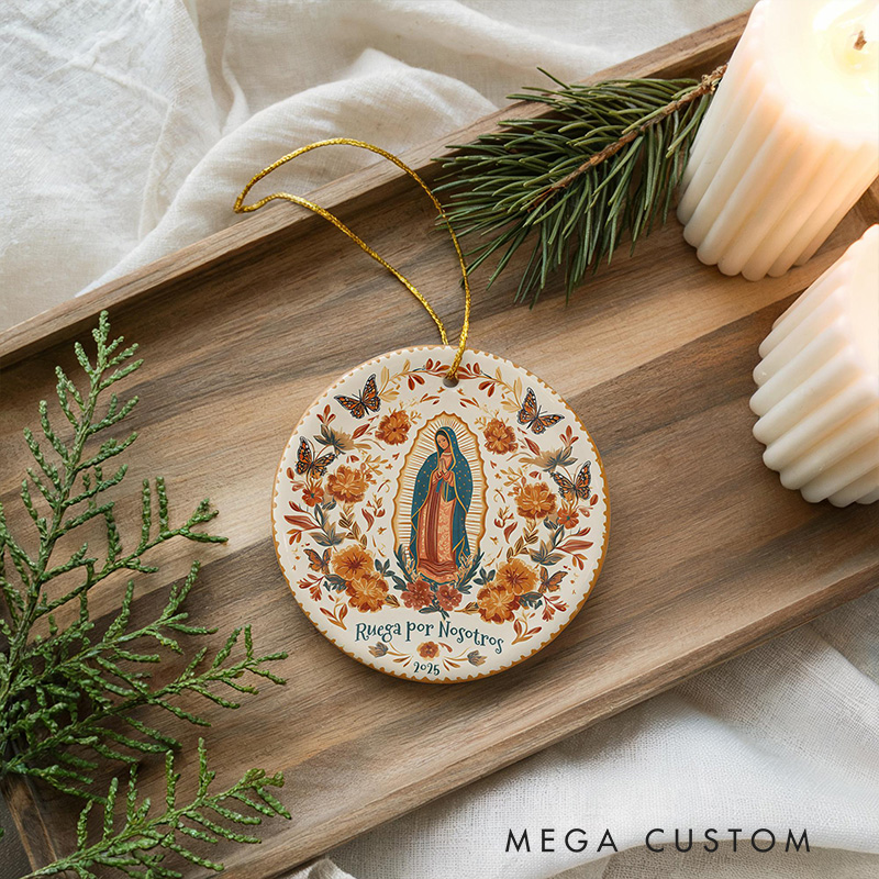 Personalized Our Lady of Guadalupe Ceramic Ornament with Year Religious Gift Christmas Home Decor Catholic Gift