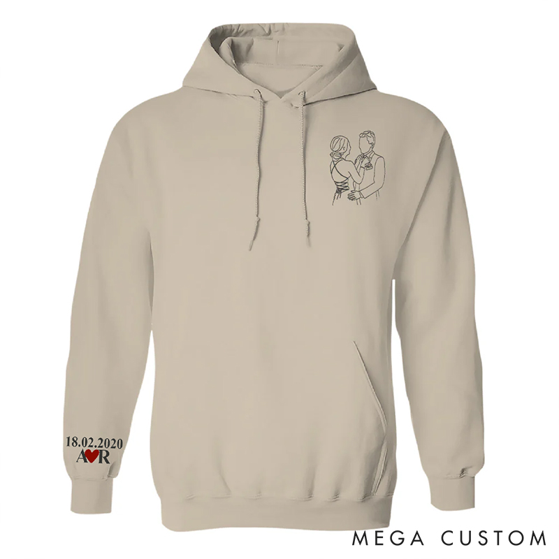 Personalized Custom Photo Line Drawing couple Sweatshirt Custom Initial for Couple Anniversary Valentine's Gift for Wife Holiday Top Cloth for Wife