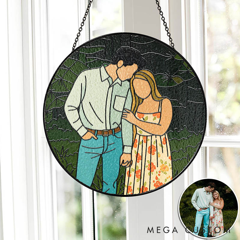 Personalized Couple Faceless Photo Stained Glass Suncatcher Newlyweds Portrait Window Decor Anniversary Gift for Husband Wife Boyfriend Girlfriend