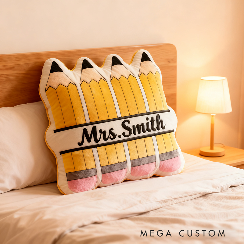 Personalized Pencil Shaped Teacher Pillow Custom Name Cushion Gift for Educators and Teachers