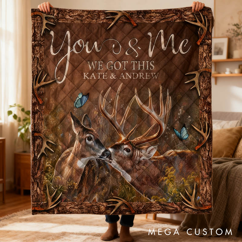 Personalized Couple Deer You and Me We Got This Blanket Custom Newlyweds Name Nature-inspired Blanket Valentines Day Gift for Husband Wife Bride Groom