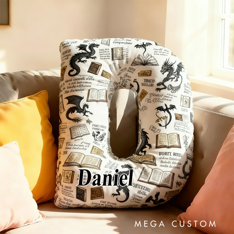 Personalized Fantasy Book Alphabet Throw Pillow Graphic 3D Print Bookish Pillow with Name for Reader Bookworm Book Lover Gifts Birthday Gift