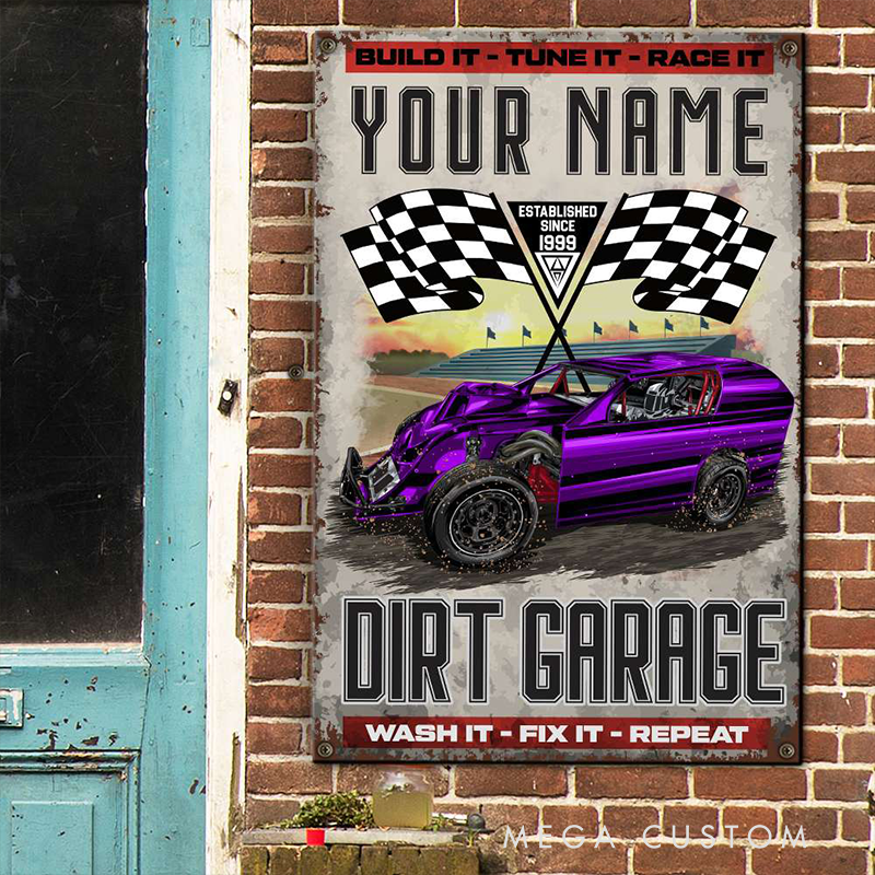 Personalized Dirt Track Racing Outlaw Garage Custom Metal Sign Gift for Racer and Racing Lovers