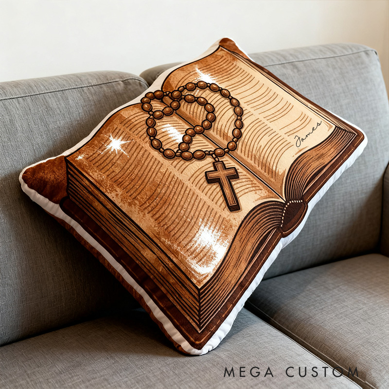 Personalized Bible Book Pillow with Custom Name Home Decor Christian Pillow Religious Gift Faith Pillow
