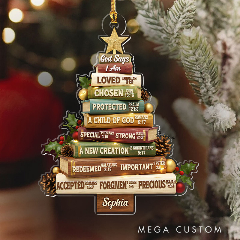 Personalized God Says i am Tree Acrylic Ornament with Name Holiday Tree Decor Christmas Keepsake Religious Christmas Gift for Christians